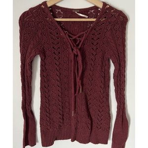 Free People Burgundy Crochet Sweater